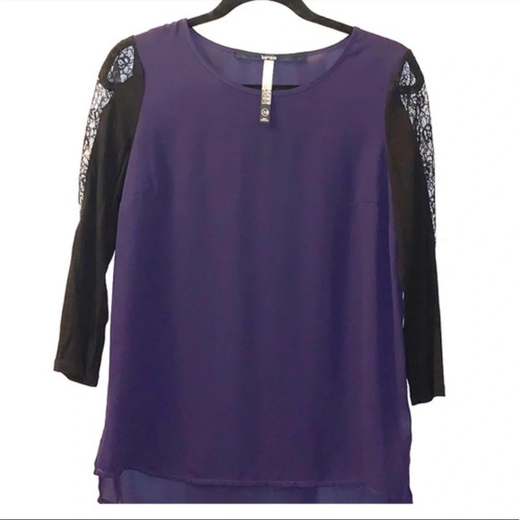 🛍️3/$40 Kensie Purple w/  Black Lace Tunic Top Size Small - Picture 1 of 6